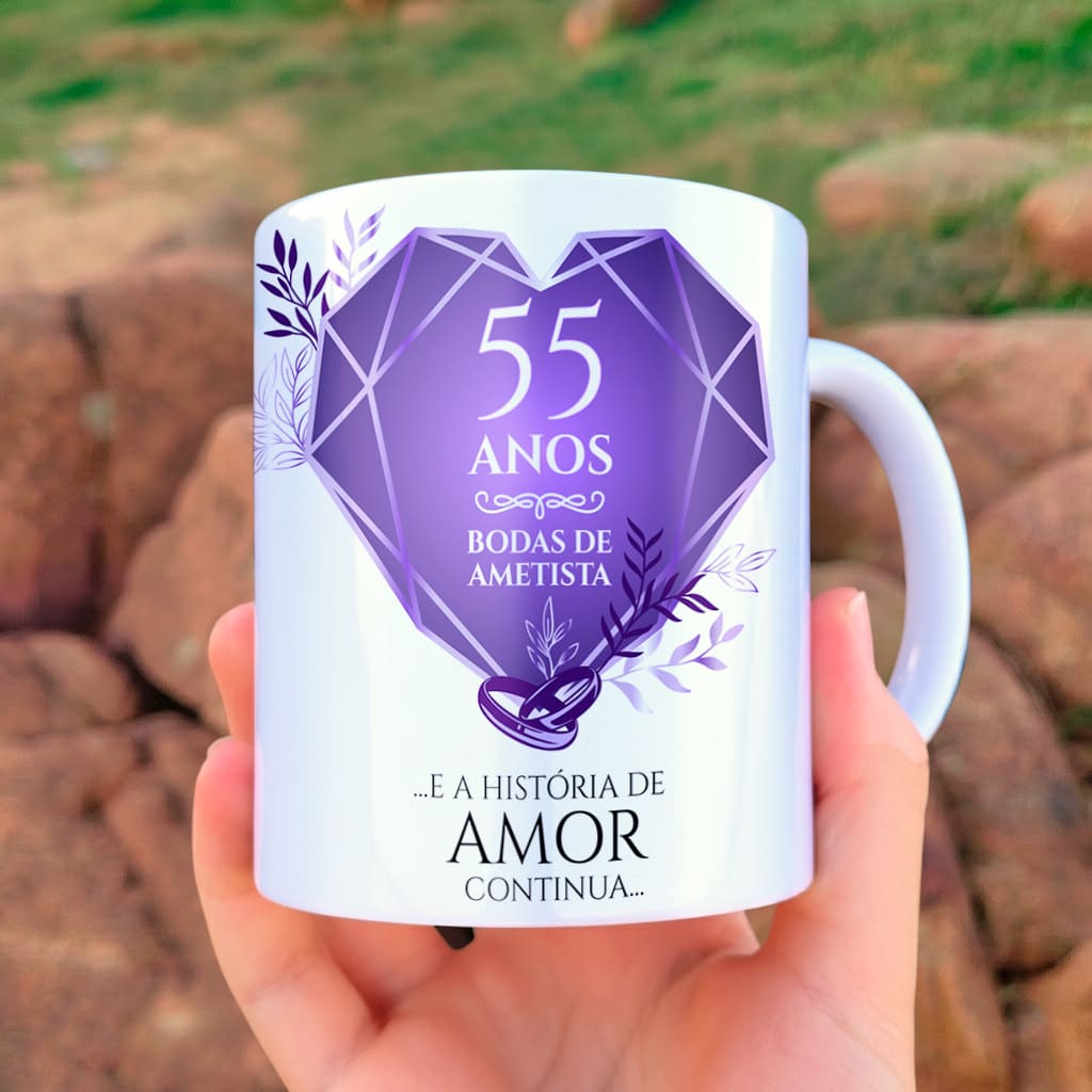 Arte Para Caneca Bodas de Ametista 55 anos de Casados Com Foto - Arquivo Digital Sublimação - Imagem 3