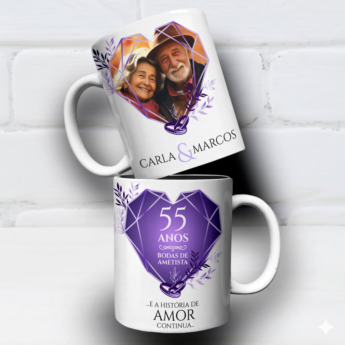 Arte Para Caneca Bodas de Ametista 55 anos de Casados Com Foto - Arquivo Digital Sublimação - Imagem 4