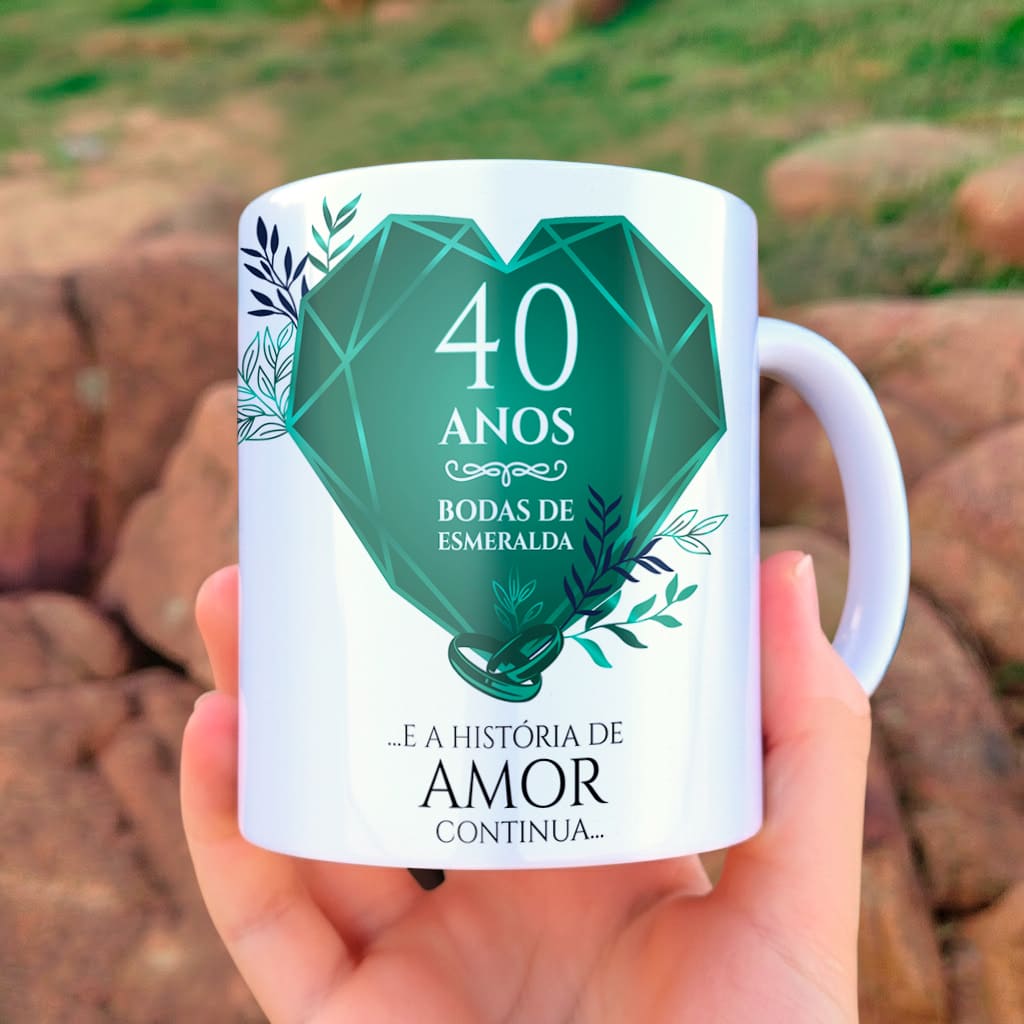 Arte Para Caneca Bodas de Esmeralda 40 Anos de Casados Com Foto - Arquivo Digital Sublimação - Imagem 2