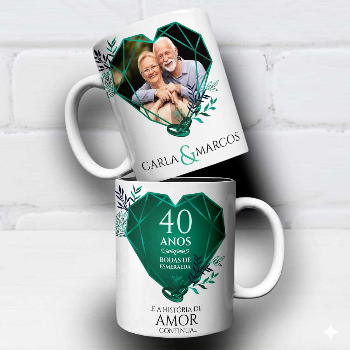 Arte Para Caneca Bodas de Esmeralda 40 Anos de Casados Com Foto - Arquivo Digital Sublimação - Imagem 4