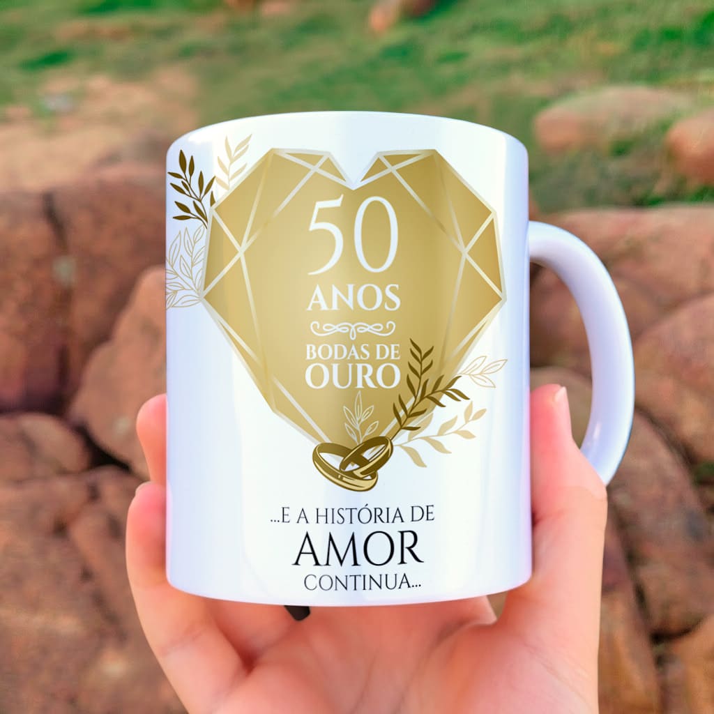 Arte Para Caneca Bodas de Ouro 50 anos de Casados Com Foto - Arquivo Digital Sublimação - Imagem 2