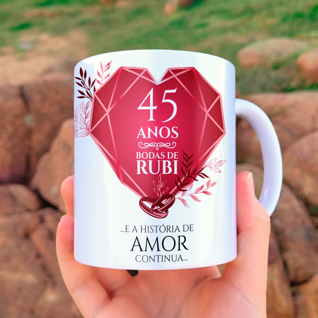 Arte Para Caneca Bodas de Rubi 45 Anos de Casados Com Foto - Arquivo Digital Sublimação - Imagem 2