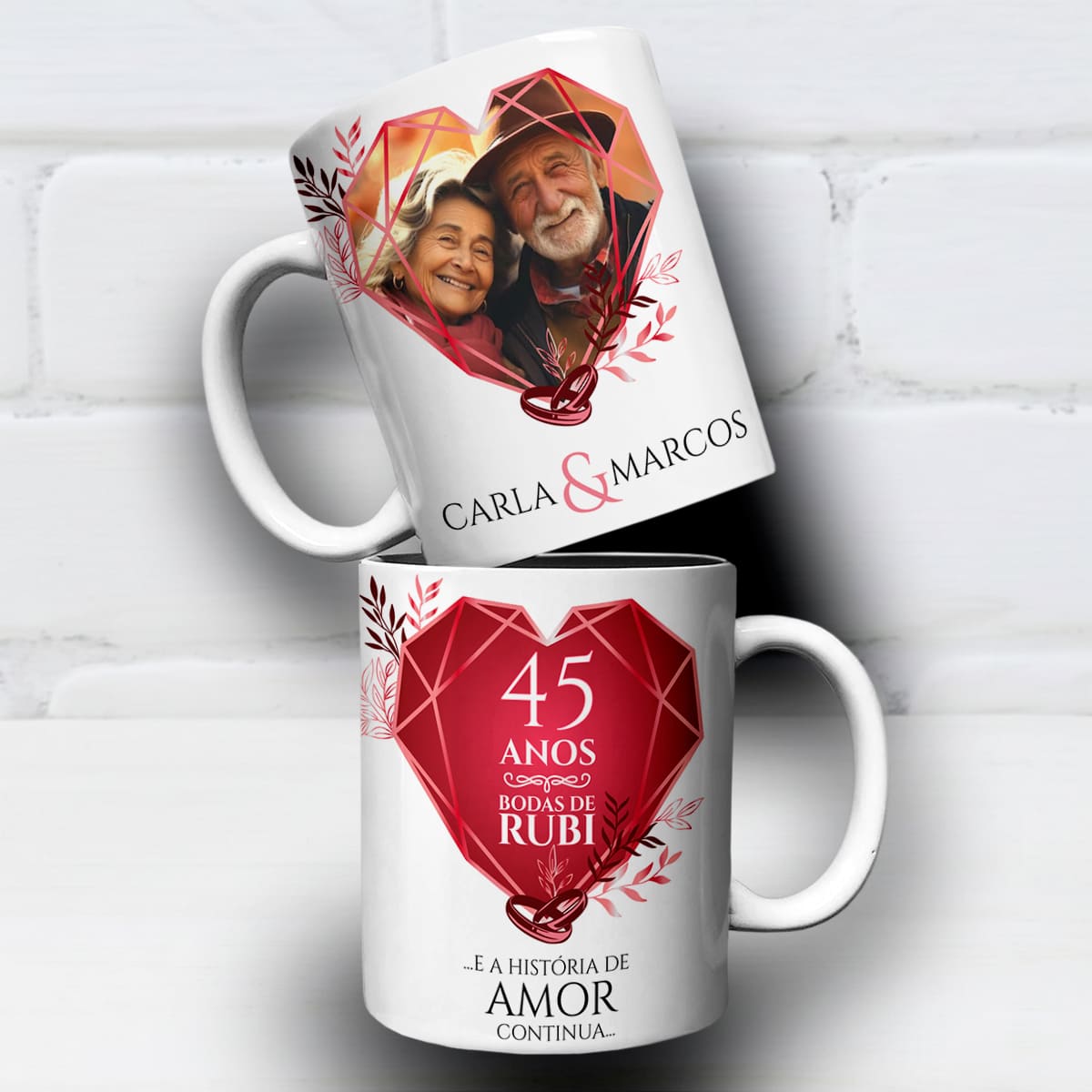 Arte Para Caneca Bodas de Rubi 45 Anos de Casados Com Foto - Arquivo Digital Sublimação - Imagem 4