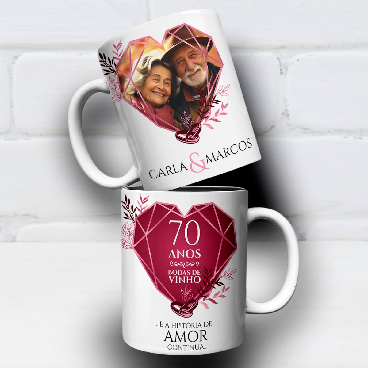 Arte Para Caneca Bodas de vinho 70 Anos de Casados Com Foto - Arquivo Digital Sublimação - Imagem 3