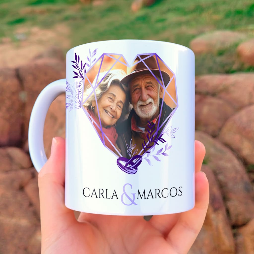 Arte Para Caneca Bodas de Ametista 55 anos de Casados Com Foto - Arquivo Digital Sublimação - Imagem 2