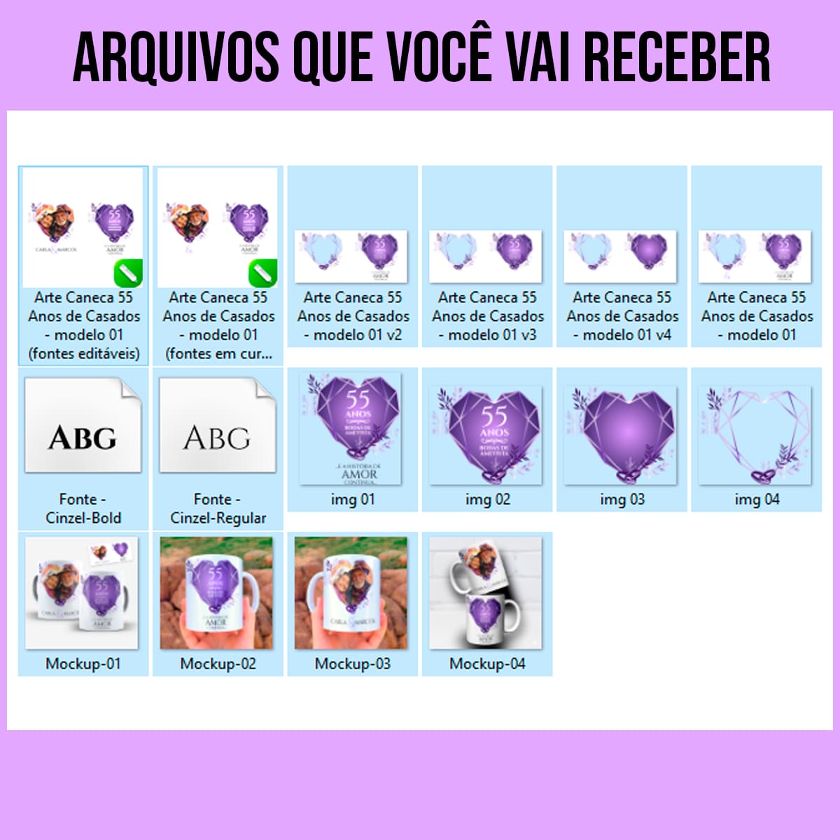 Arte Para Caneca Bodas de Ametista 55 anos de Casados Com Foto - Arquivo Digital Sublimação - Imagem 5