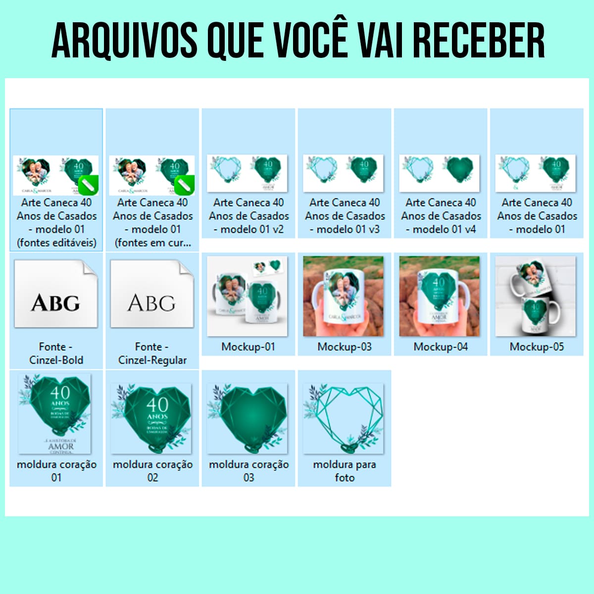 Arte Para Caneca Bodas de Esmeralda 40 Anos de Casados Com Foto - Arquivo Digital Sublimação - Imagem 5