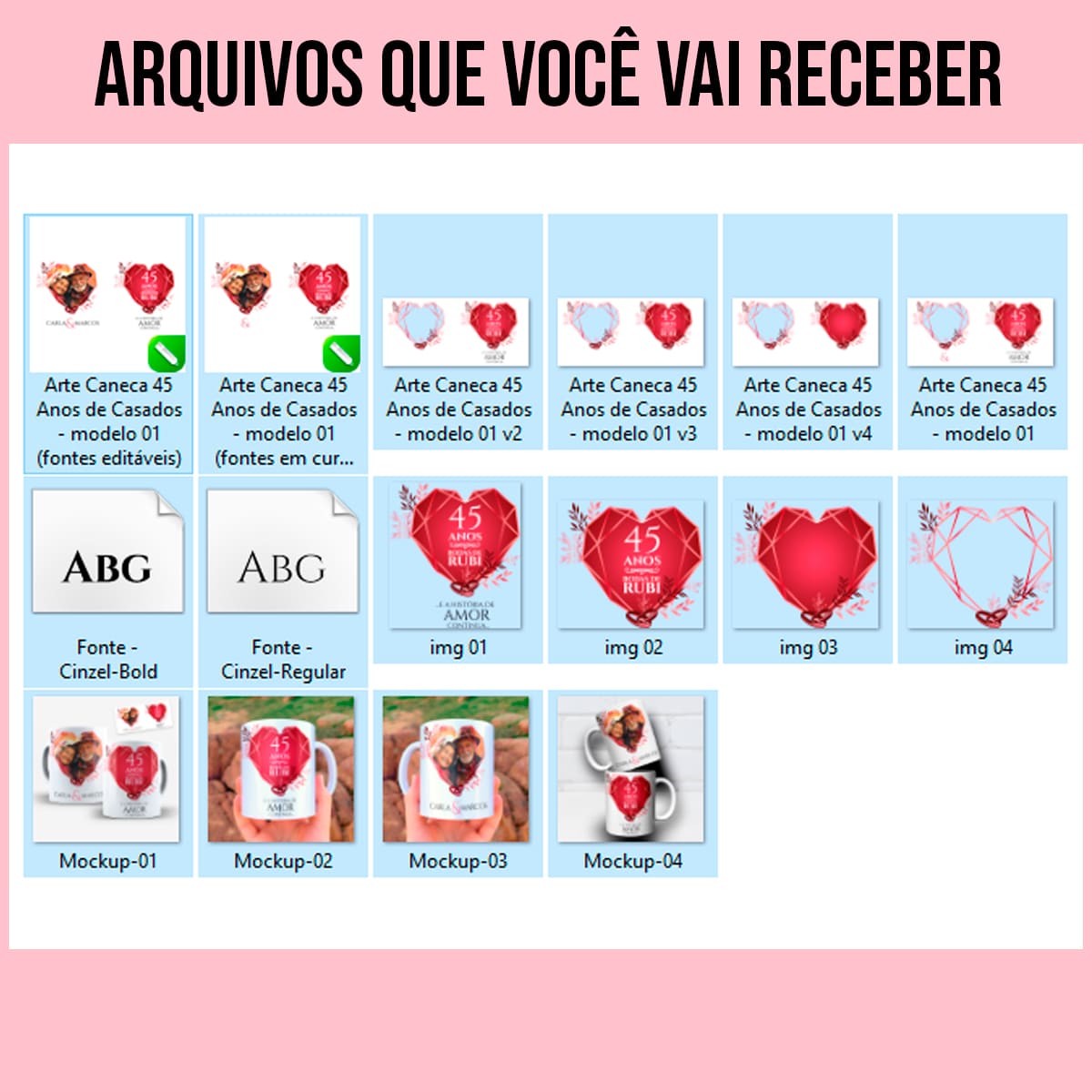 Arte Para Caneca Bodas de Rubi 45 Anos de Casados Com Foto - Arquivo Digital Sublimação - Imagem 5