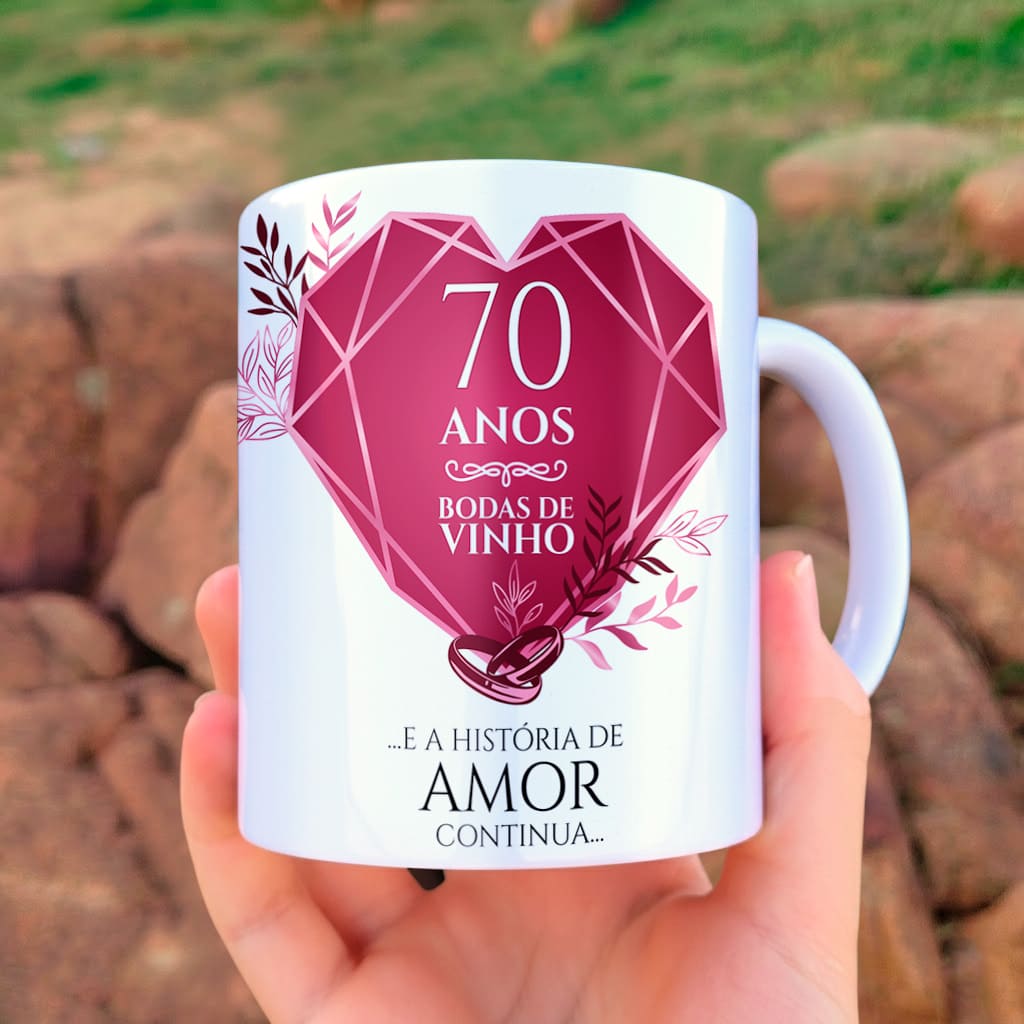 Arte Para Caneca Bodas de vinho 70 Anos de Casados Com Foto - Arquivo Digital Sublimação - Imagem 2