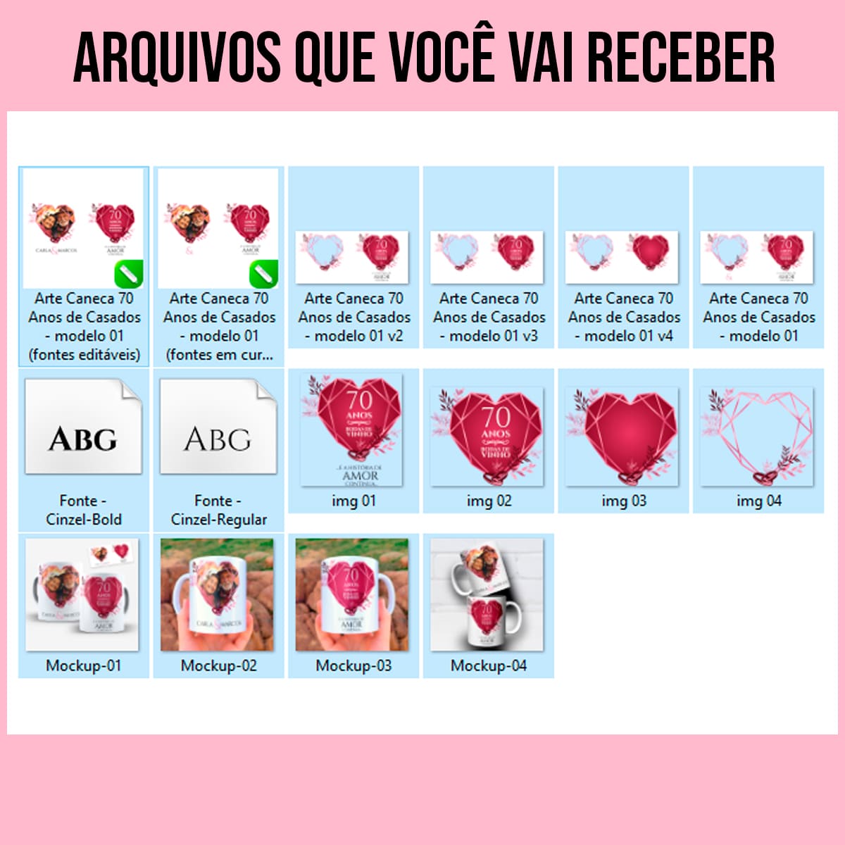 Arte Para Caneca Bodas de vinho 70 Anos de Casados Com Foto - Arquivo Digital Sublimação - Imagem 5