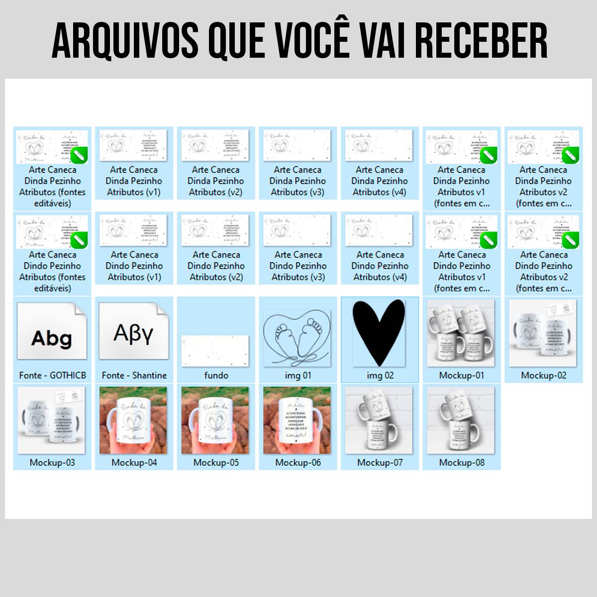 Arte Para Caneca Dindo e Dinda Pezinho Coração Atributos (2 Versões) - Arquivo Digital Sublimação - Imagem 5