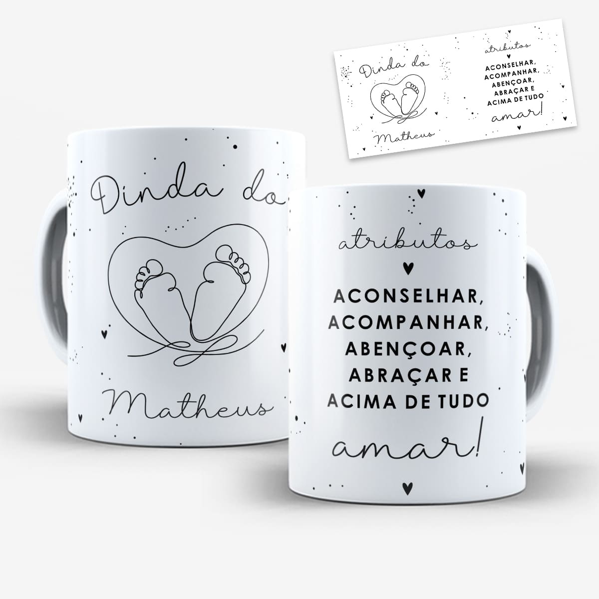 Arte Para Caneca Dindo e Dinda Pezinho Coração Atributos (2 Versões) - Arquivo Digital Sublimação - Imagem 2