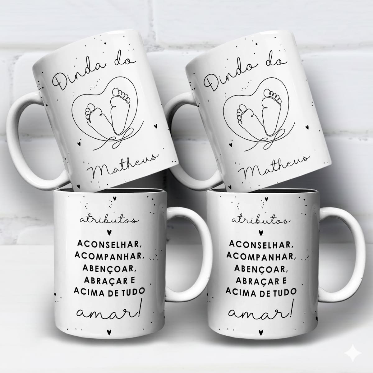 Arte Para Caneca Dindo e Dinda Pezinho Coração Atributos (2 Versões) - Arquivo Digital Sublimação