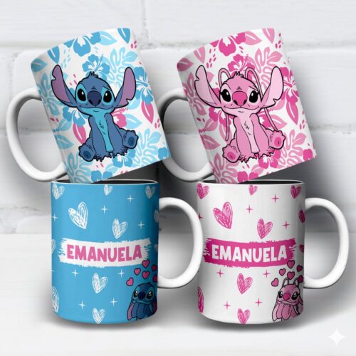 Arte Para Caneca Stitch e Angel Com Nome (2 artes) - Arquivo Digital Sublimação