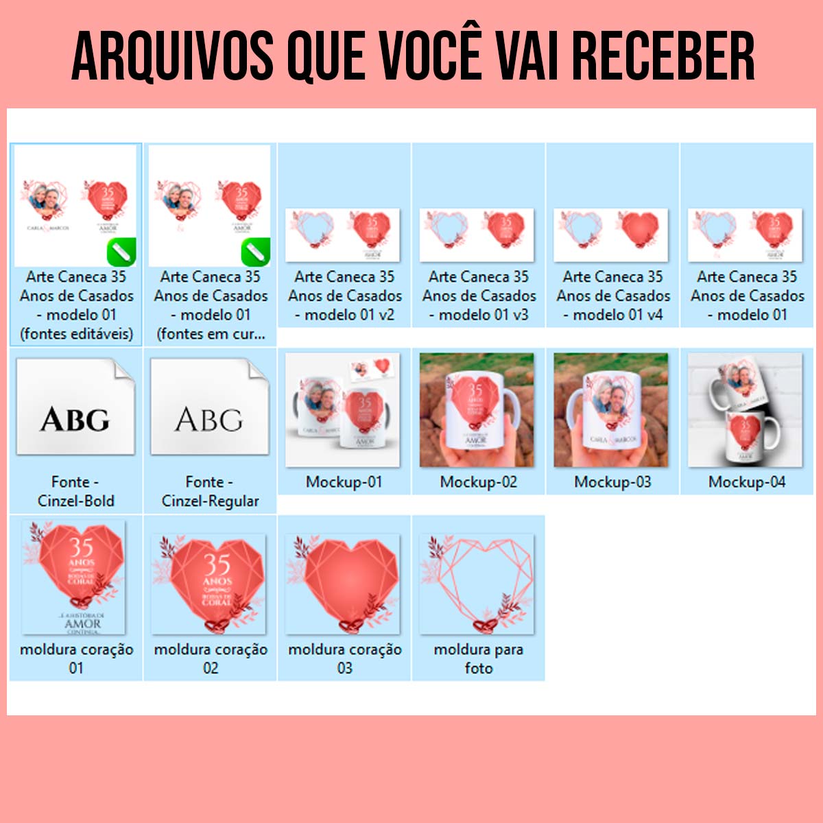 Arte Para Caneca Bodas de Coral 35 Anos de Casados - Arquivo Digital Sublimação - Imagem 5