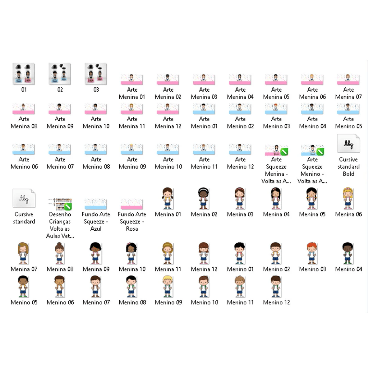 arquivos das artes digitais para squeeze infantil no tema volta às aulas com personagens infantis e nomes editáveis para personalização de squeezes escolares