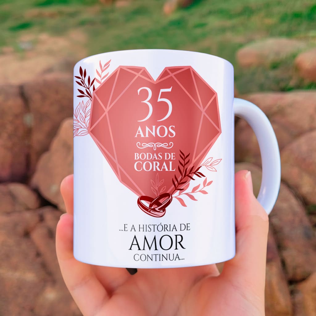 Arte Para Caneca Bodas de Coral 35 Anos de Casados - Arquivo Digital Sublimação - Imagem 2