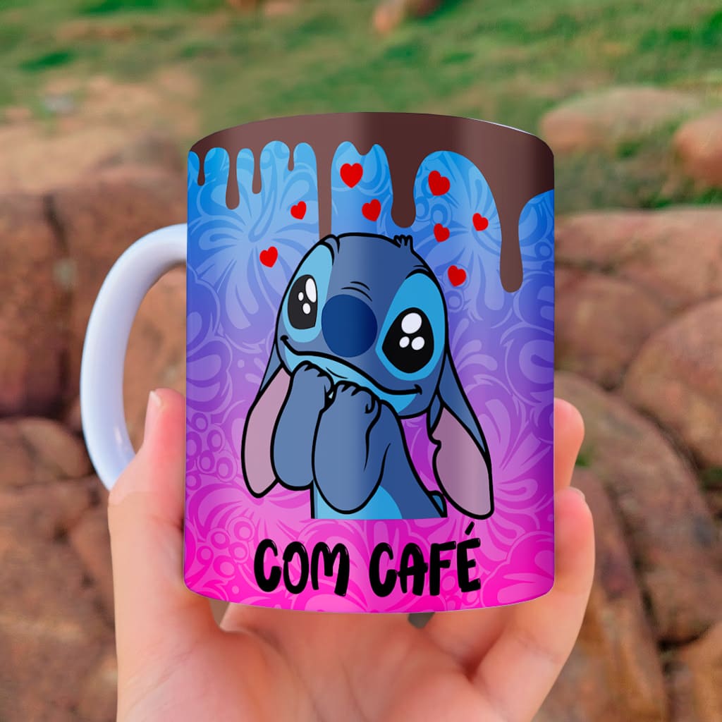 Arte Para Caneca Stitch Com Café Sem Café - Arquivo Digital Sublimação - Imagem 3