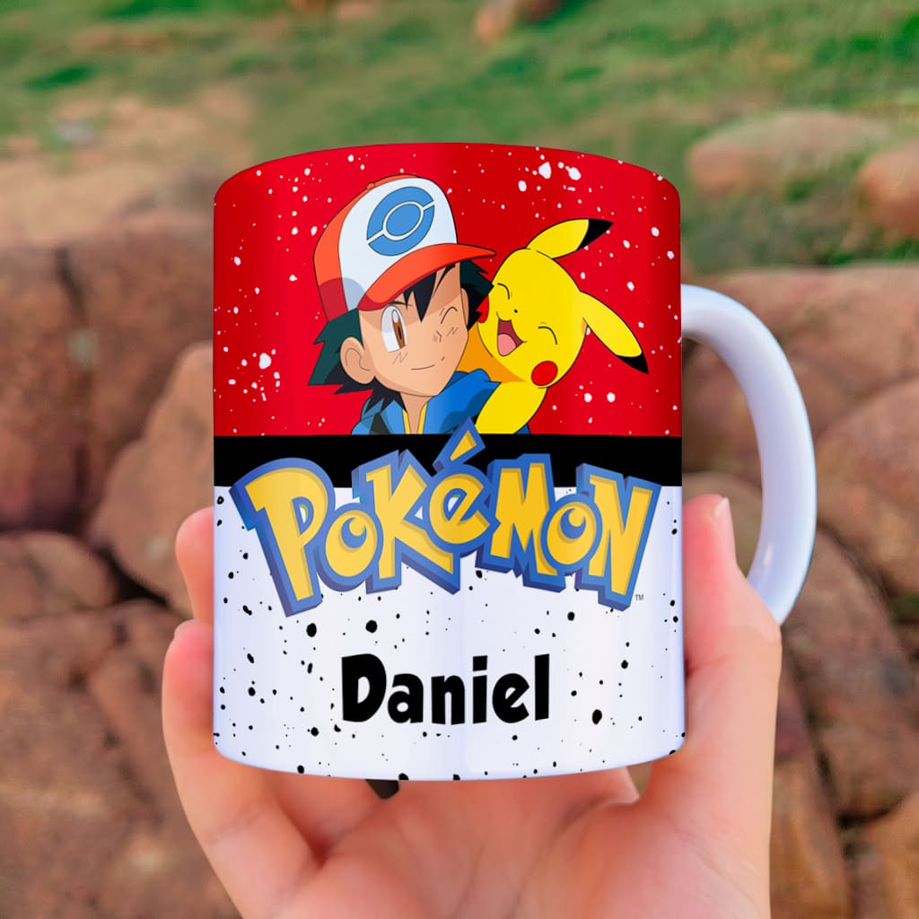 arte digital para caneca pokémon pikachu com nome personalizável para sublimação infantil