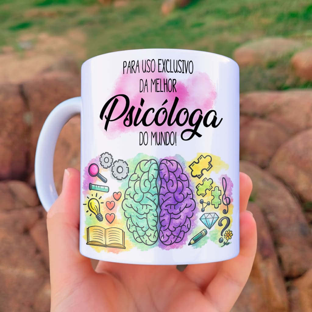 arte digital para caneca usco exclusivo da melhor psicóloga do mundo com cérebro colorido