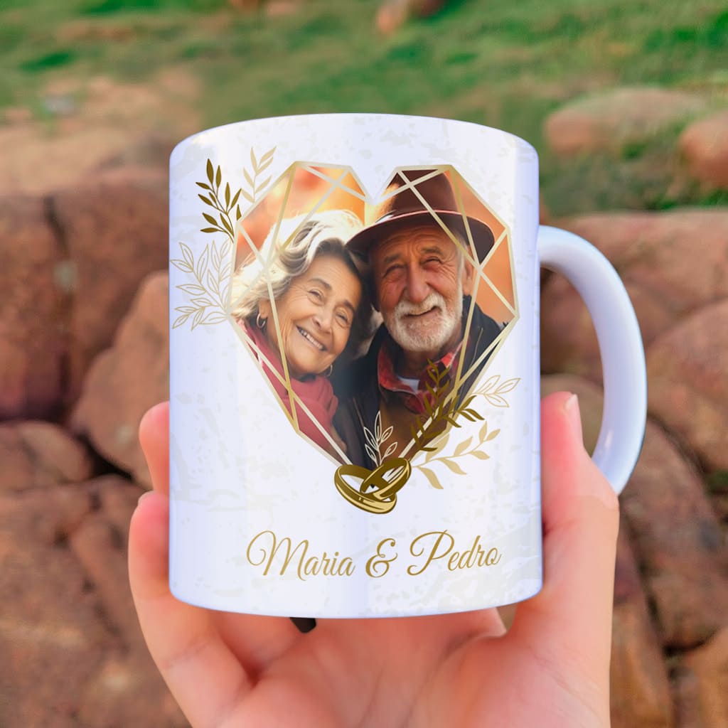 Arte Para Caneca Bodas de Ouro 50 Anos de Casados Com Foto e Nomes - Arquivo Digital Sublimação - Imagem 3