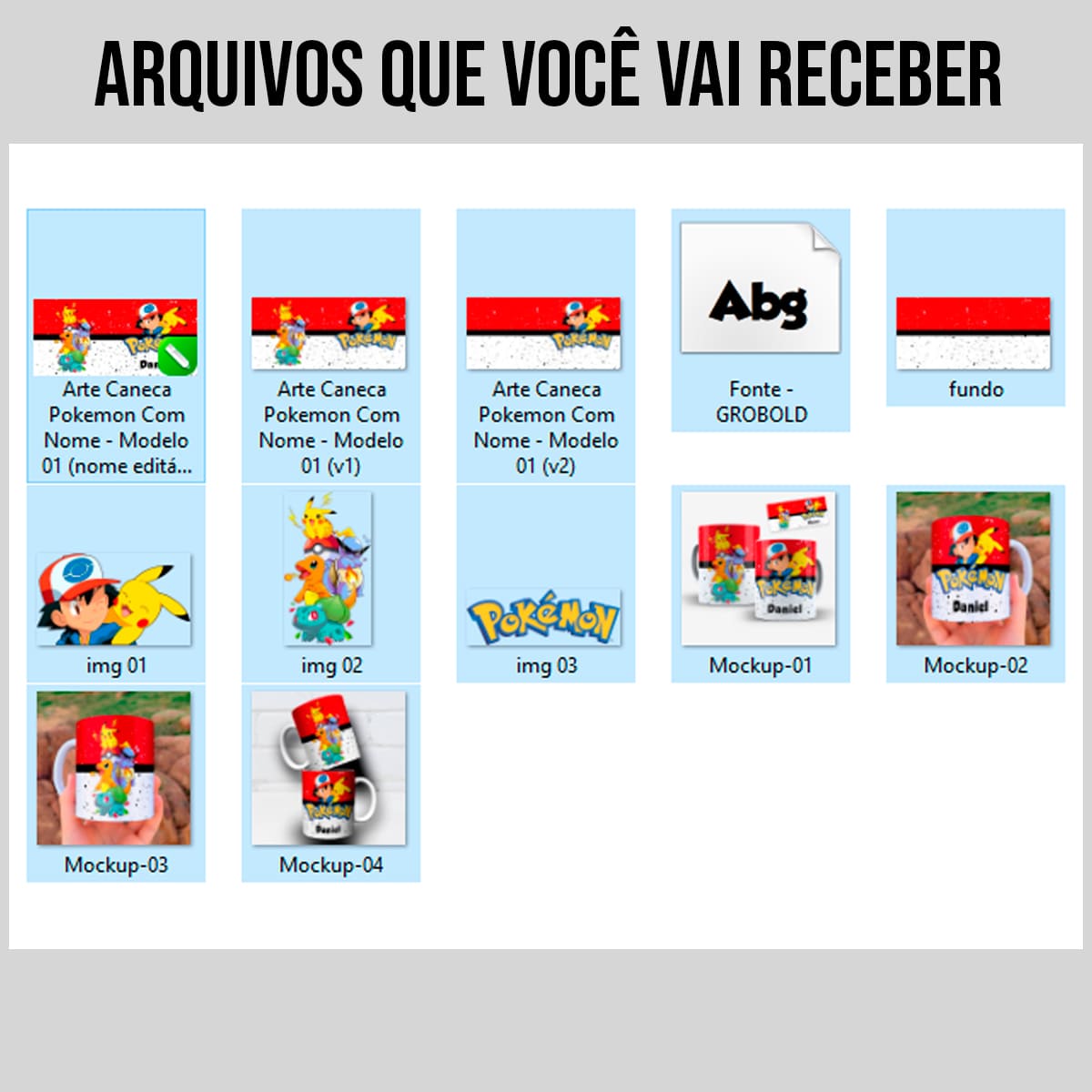 Arte Para Caneca Pokemon Pikachu Com Nome - Arquivo Digital Sublimação - Imagem 5