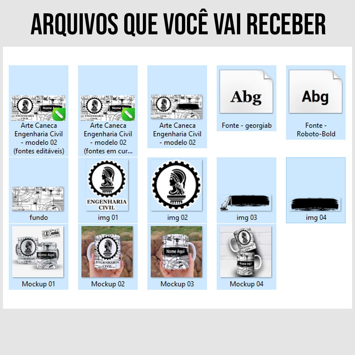 Arquivos da arte para caneca profissão engenharia civil em preto e branco com espaço para personalização de nome