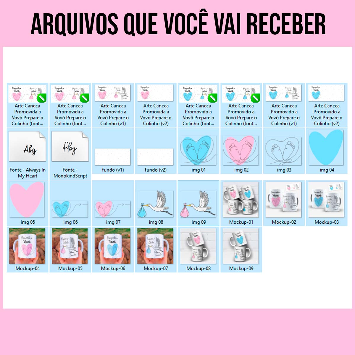 arquivos da arte para caneca vovó e vovô prepare o colinho estou a caminho cegonha com pezinhos e coração rosa e azul