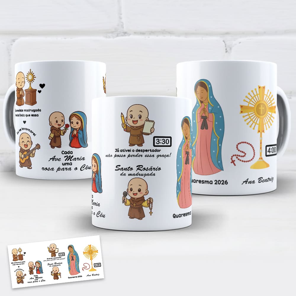 Arte para caneca Frei Gilson Rosário da Madrugada PNG 300 DPI para sublimação