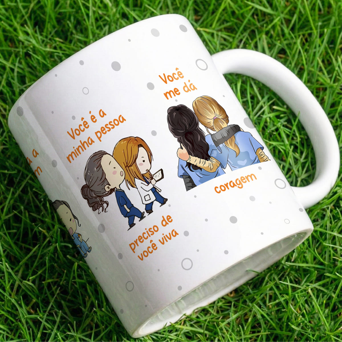 Arte digital para caneca Grey's Anatomy e frases de amizade entre amigas