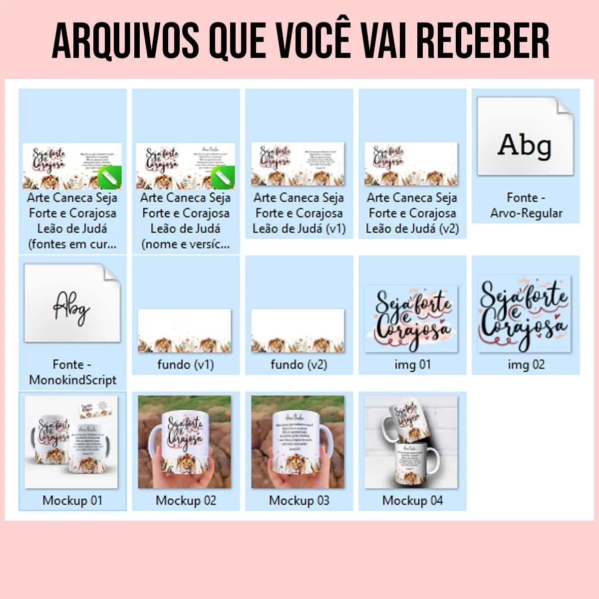 arquivos da arte para caneca seja forte e corajosa leão de judá com versículo bíblico Josué 1:9, leão, corações e espaço para nome