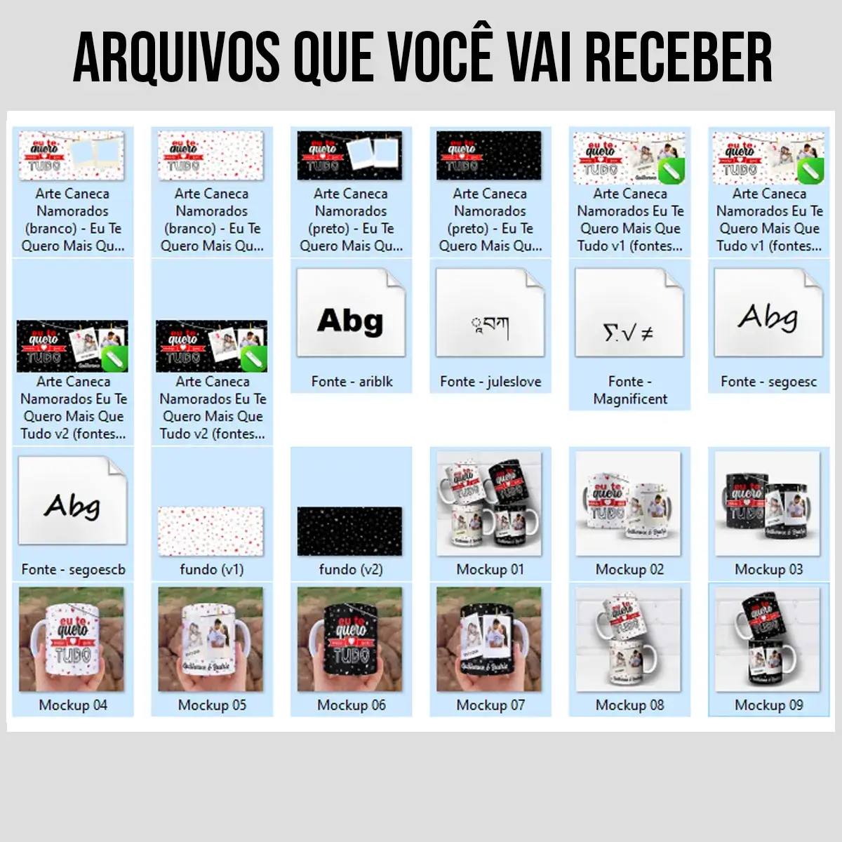 arquivos da arte para caneca namorados eu te quero mais que tudo com corações, espaço para nomes, 2 fotos e data, fundo branco ou preto