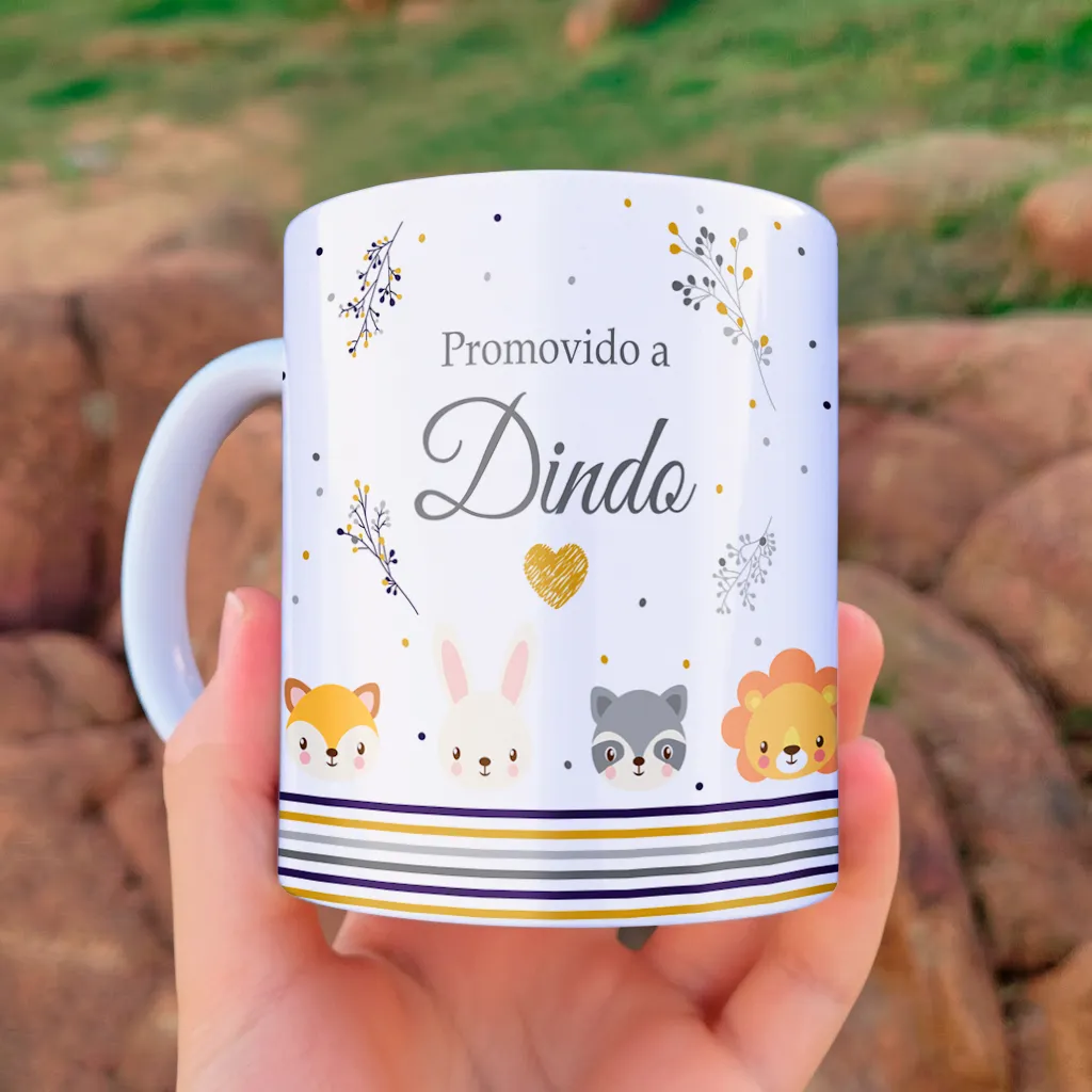 arte para caneca dindo safari bichinhos com animais fofos e frase promovido a dindo