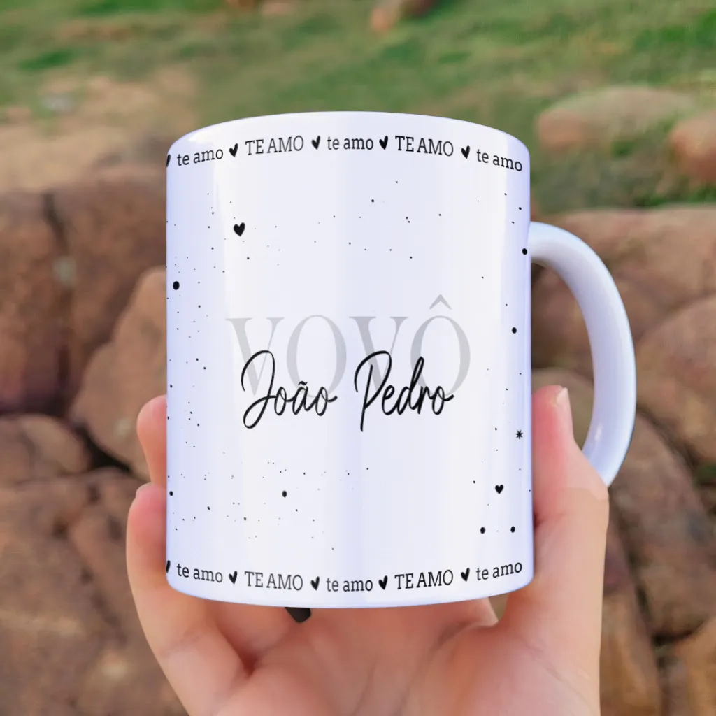 arte para caneca vovô com nome, decorada com corações, pontinhos e a frase "para meu querido vovô"