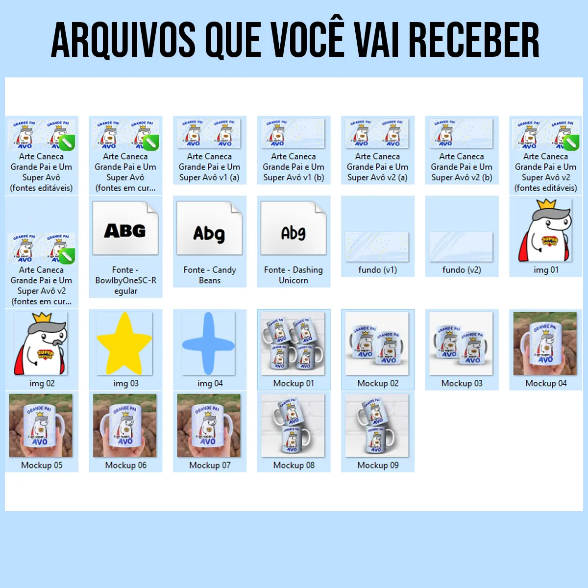 arquivos da arte para caneca grande pai e um super avô dia dos pais com Flork usando coroa e capa vermelha, frase "grande pai e um super avô"