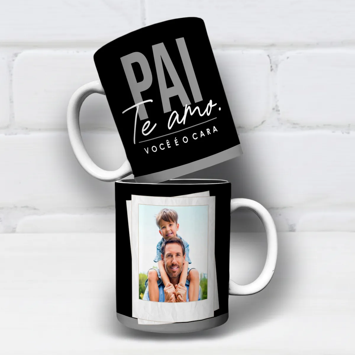 arte para caneca dia dos pais pai te amo você é o cara, fundo preto, moldura para foto do papai personalizável