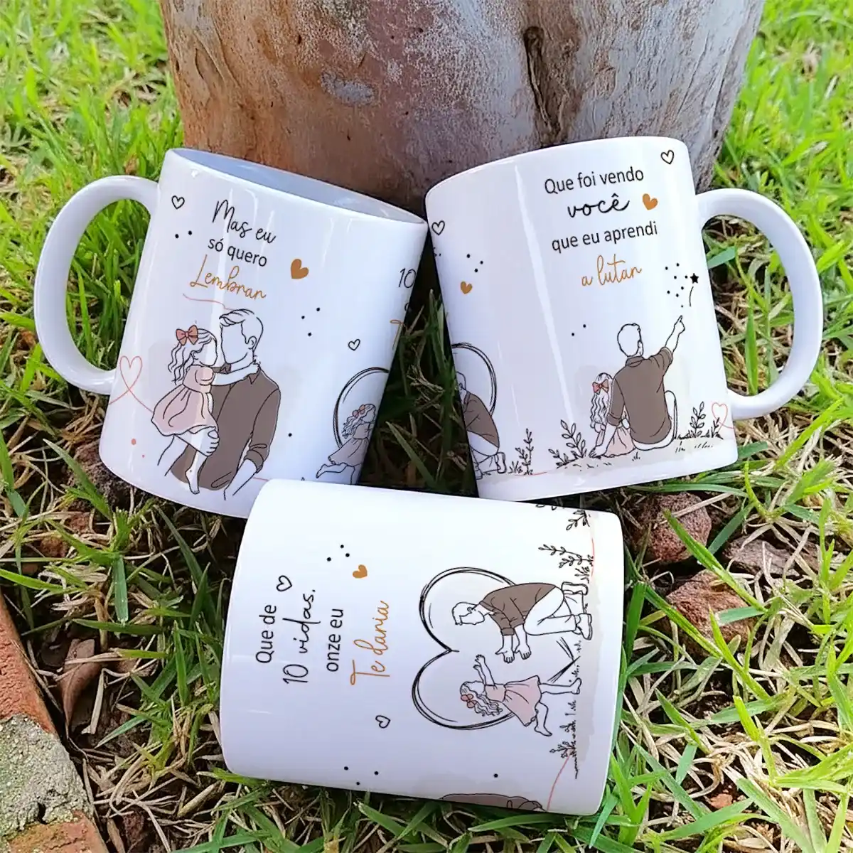arte para caneca filha eu só quero lembrar 11 vidas pai e filha, arquivo digital para sublimação com ilustrações de pai e filha