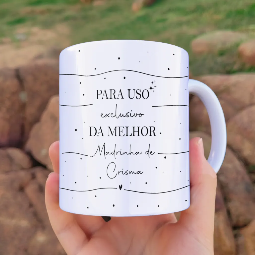 arte para caneca madrinha de crisma caminho da fé com a frase "para uso exclusivo da melhor madrinha de crisma"