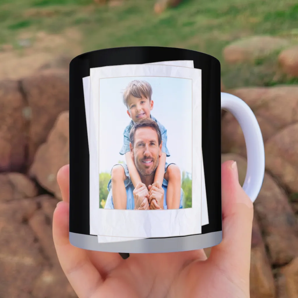 arte para caneca dia dos pais pai te amo você é o cara, fundo preto, moldura para foto do papai personalizável