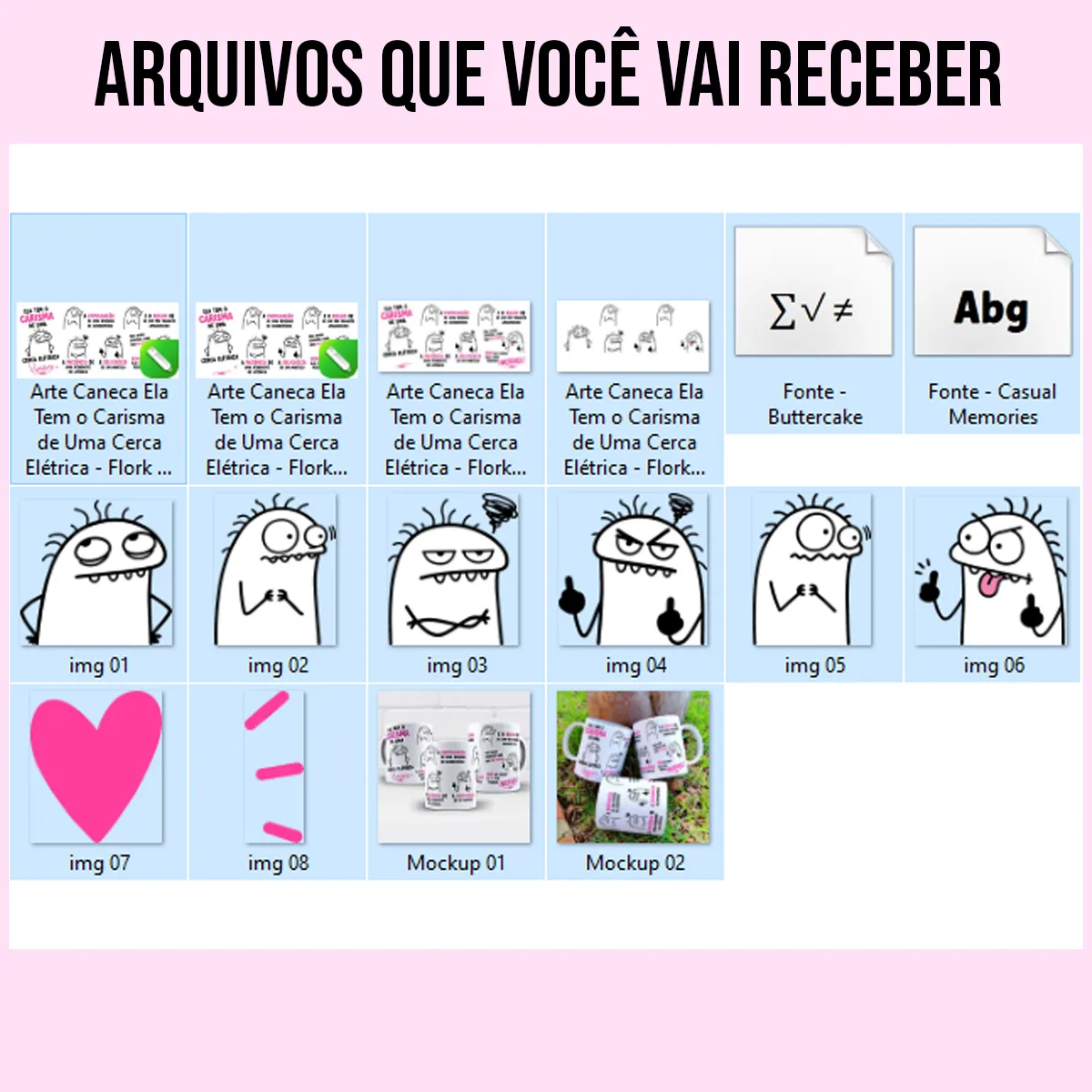 arquivos da arte para caneca ela tem o carisma de uma cerca elétrica flork, com frases de humor sobre amiga e personagens Flork, personalizável com nome