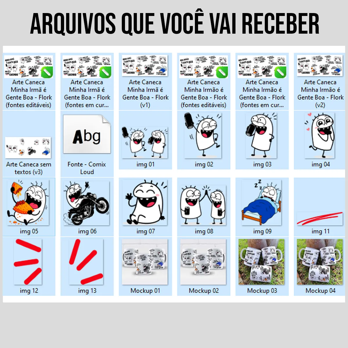 arquivos da arte para caneca minha irmã é gente boa flork com personagem Flork e frases divertidas e bem humoradas sobre irmã e irmão