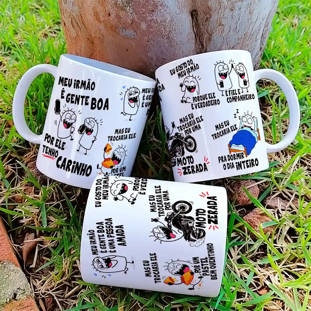 arte para caneca meu irmão é gente boa flork com personagem Flork e frases divertidas e bem humoradas sobre irmão