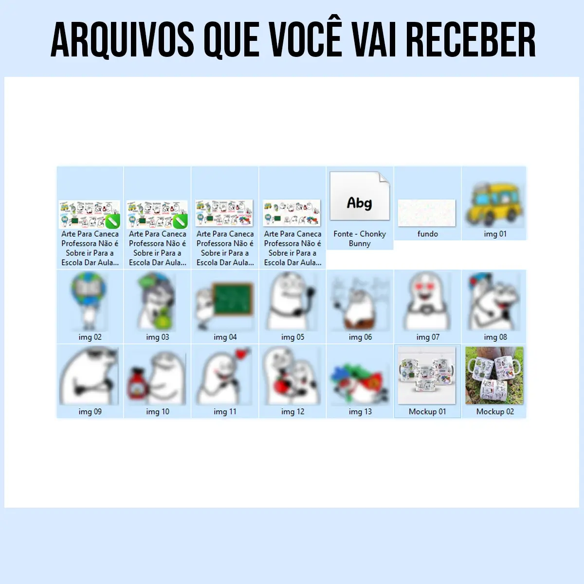arquivos da arte para caneca professora não é sobre ir para a escola dar aula, com personagens flork e frases de humor, carinho e reconhecimento aos professores