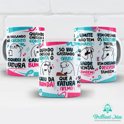 arte para caneca foi passando no crédito esqueci a fatura flork, personagens Flork com frases sobre gastar no cartão e o desespero ao chegar a fatura